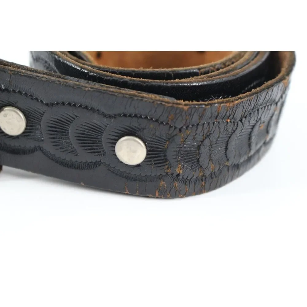 Genuine Tooled Leather Belt Size 38 Made in USA Brown 100% Leather